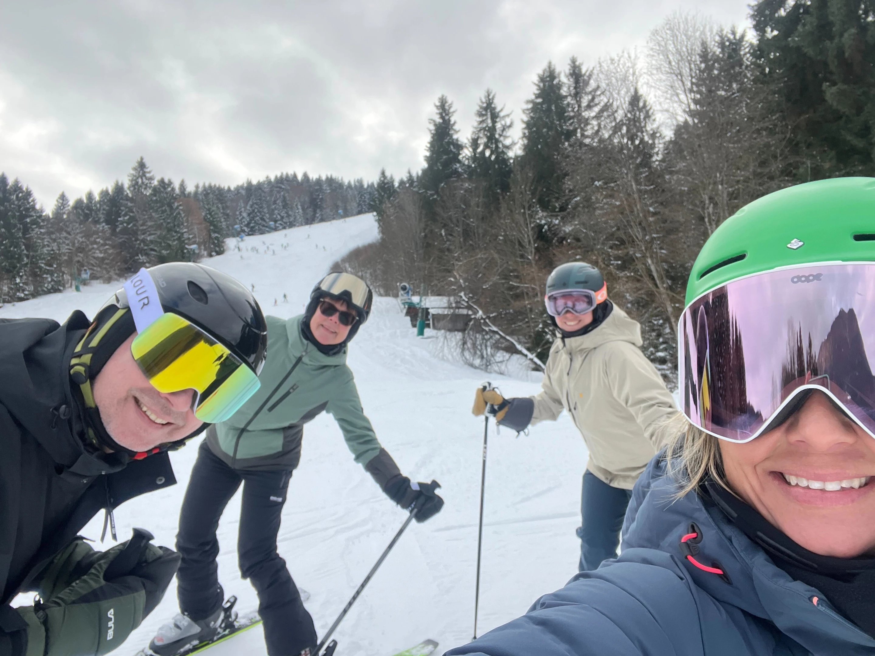 Colleagues skiing together