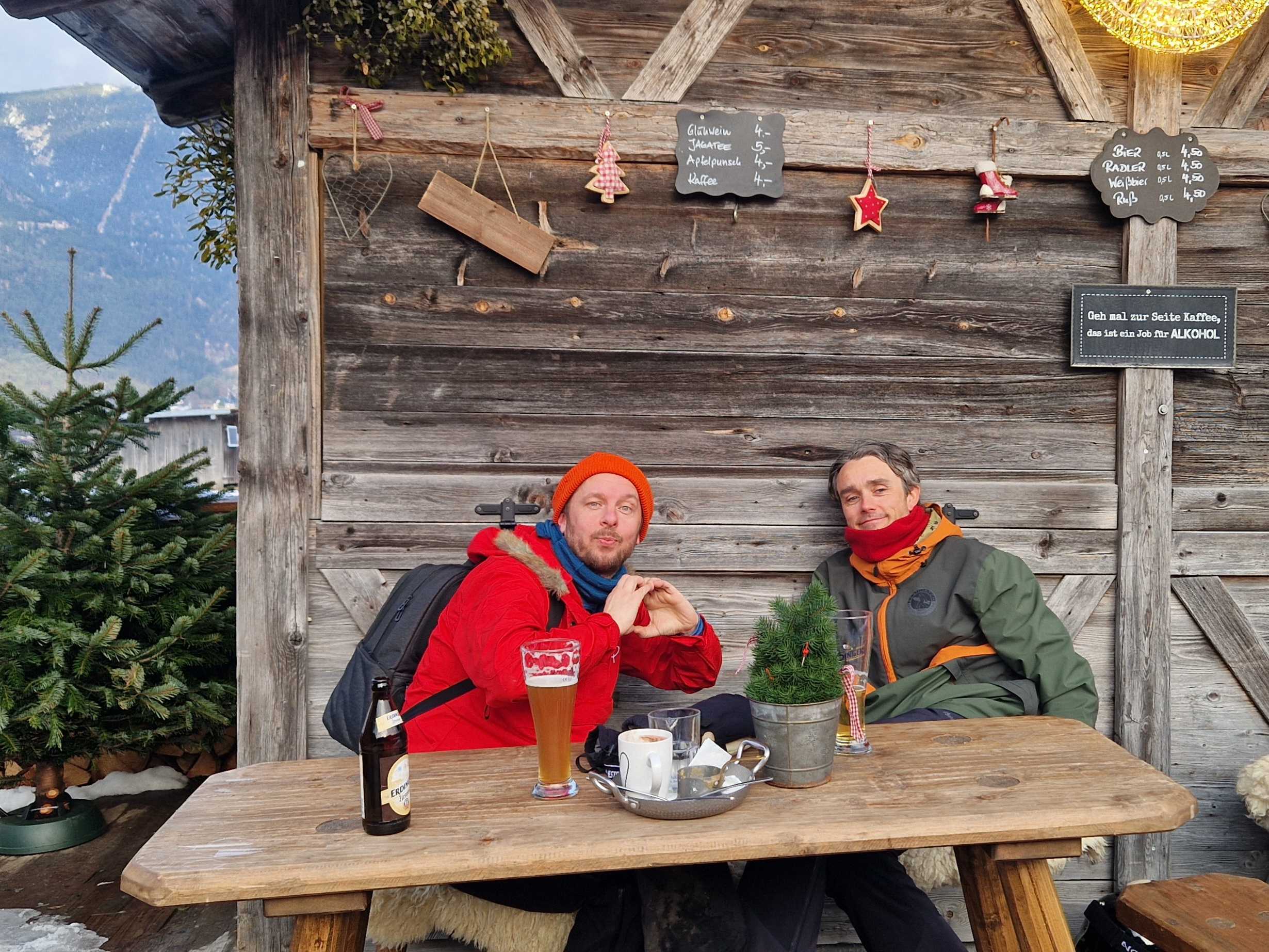 Colleagues at a cabin during a team outing